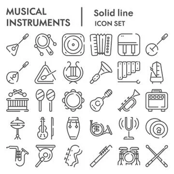 Musical instruments line icon set, sound instruments symbols collection, vector Stock Illustration
