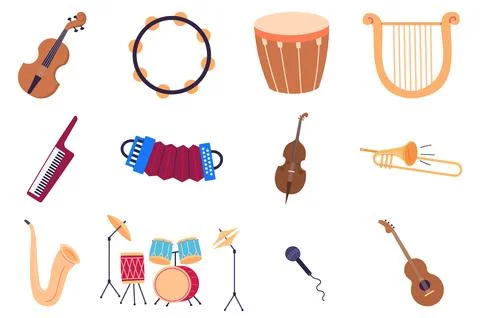 Musical instruments. The orchestra transforms, fusing traditional and symphonic Stock Illustration