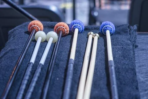 Musical instruments - percussion instruments are in the orchestra room. In pe Stock Photos