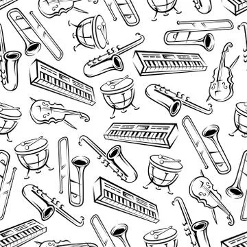 Musical instruments seamless pattern background Stock Illustration