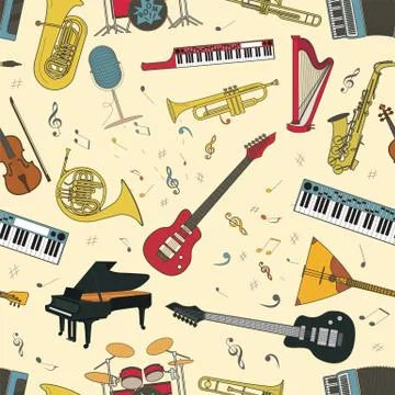 Musical instruments seamless pattern Stock Illustration