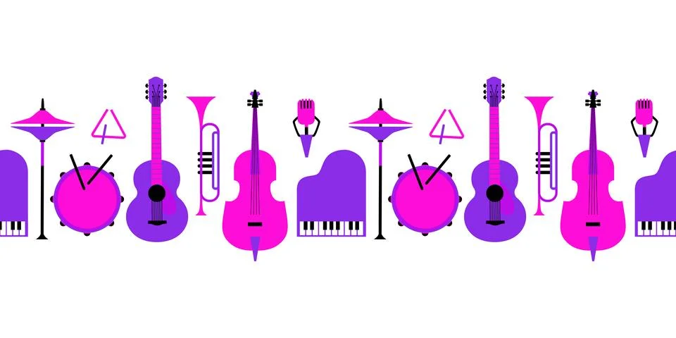 Musical instruments set seamless border pattern Stock Illustration