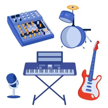Musical instruments set. Vector silhouette illustration. Colorful flat objects. Stock-Illustration
