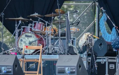 Musical instruments on stage Stock Photos