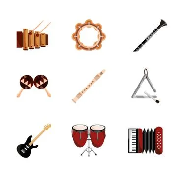 Musical instruments string wind percussion icon set isolated icon Stock Illustration