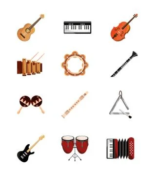 Musical instruments string wind percussion icon set isolated icon Stock Illustration