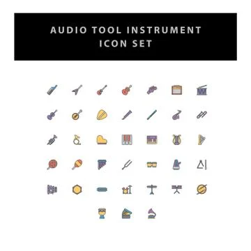 Musical instruments vector icons set with filled outline style design Stock Illustration