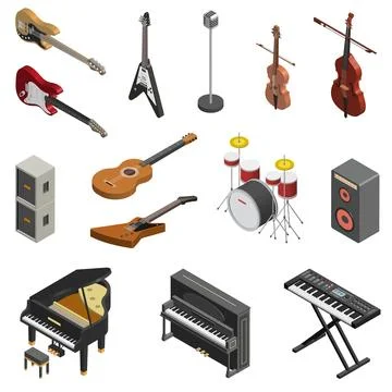 Musical instruments vector isometric illustrations set Stock Illustration