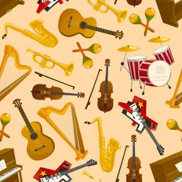 Musical instruments vector seamless pattern Stock Illustration