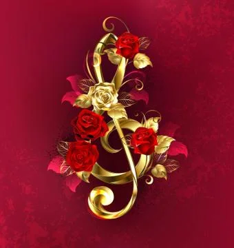 Musical key with roses Stock Illustration