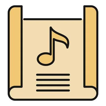 Musical notation scrolling on an ancient parchment icon Stock Illustration