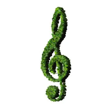 Musical note clef symbol made from green leaves. Stock Illustration