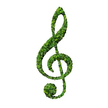 Musical note clef symbol made from green leaves. Stock Illustration