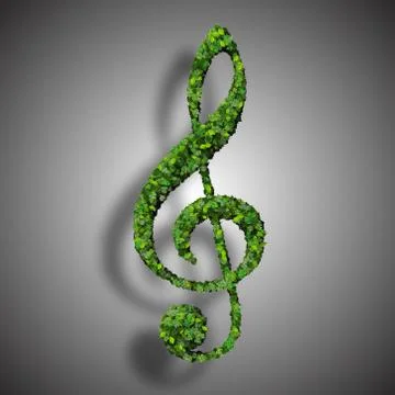 Musical note clef symbol made from green leaves. Stock Illustration