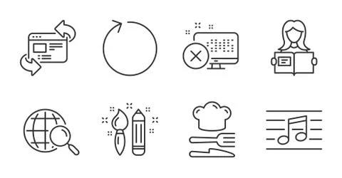 Musical note, Creativity and Food icons set. Web search, Reject access and Woman Stock Illustration