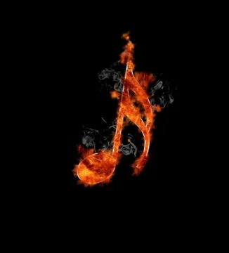 Musical note on fire. Stock Illustration