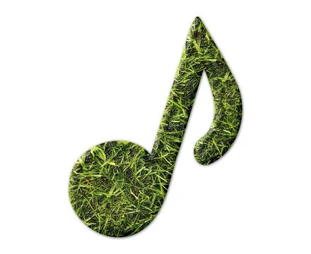 Musical note with grass texture isolated on a white background Illustrazione stock