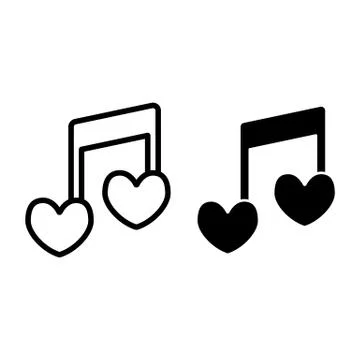 Musical note heart shape line and glyph icon. Love song vector illustration Stock Illustration