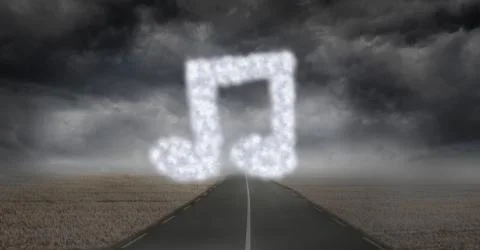 Musical note made of cloud texture over street against storm clouds Ilustração Stock