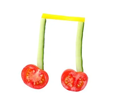 Musical note made of vegetables on white background, top view Stock Photos