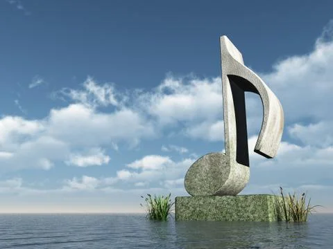 Musical note monument at the ocean - 3d illustration Stock-Illustration