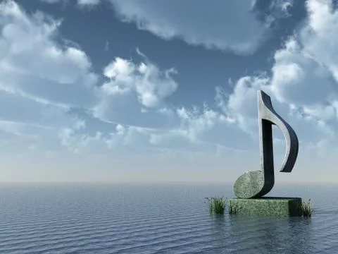 Musical note monument at the ocean - 3d illustration Stock Illustration