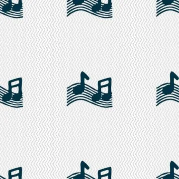 Musical note, music, ringtone icon sign. Seamless pattern with geometric texture Illustrazione stock