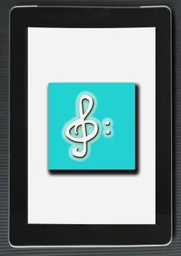 Musical note over tablet Stock Photos