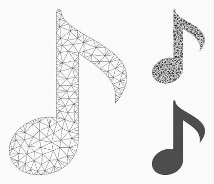 Musical Note Vector Mesh Carcass Model and Triangle Mosaic Icon Illustrazione stock