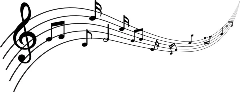 Musical note wave. Music notes melody. Music note flat icons, Music key sym.. Stock Illustration