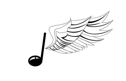 Musical note with wing. Vector illustration. Stock Illustration