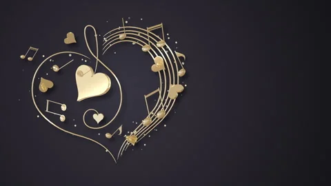 Musical notes and hearts against dark background Stock Footage 263908553