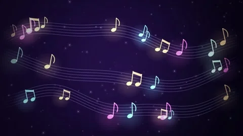 Musical Notes and Staff Lines Drifting Horizontally on Purple Background Vídeo Stock 348585562