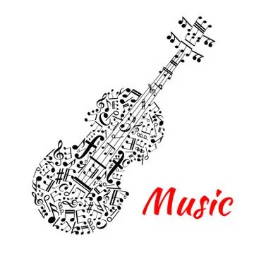 Musical notes and symbols shaped like a violin Illustrazione stock