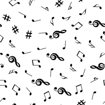 Musical notes and treble clef seamless pattern. Music background. Vector Illustrazione stock