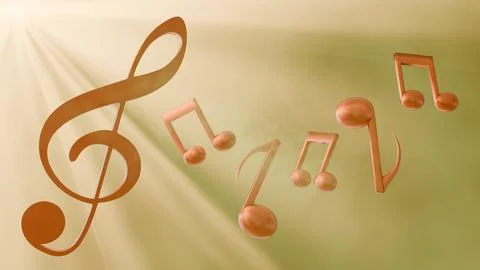 Musical notes and a treble clef floating amidst radiant light rays. Illustrazione stock