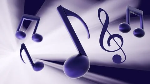 Musical notes and a treble clef floating amidst radiant light rays. Illustrazione stock