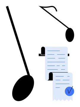 Musical Notes and Written Sheet with Checkmark for Music Composition Illustrazione stock