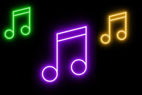 Musical notes are represented in the form of a neon glow 3d illustration Stock Illustration