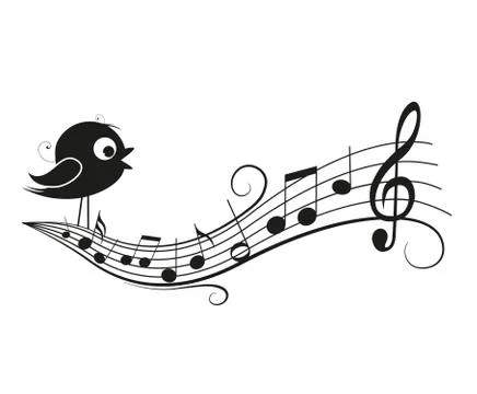 Musical notes with bird Stock Illustration