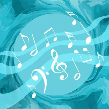 Musical notes dancing inside huge sea waves Illustrazione stock