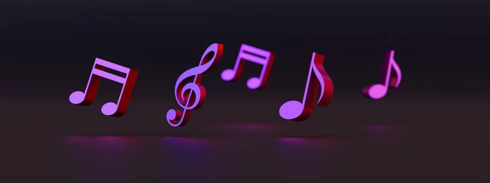 Musical notes on dark background. 3d illustration. Stock Illustration
