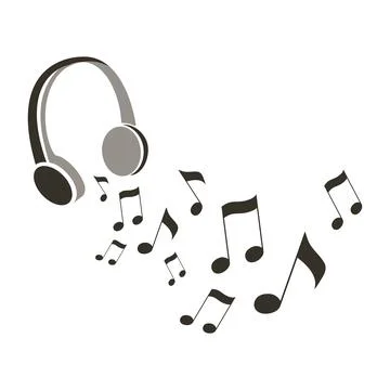 Musical Notes Flowing from Headphones - Let's Listen to Music - Design Conc.. イラスト素材