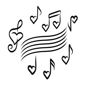 Musical notes in the form of a heart icon, love music, hand drawn vector Illustrazione stock