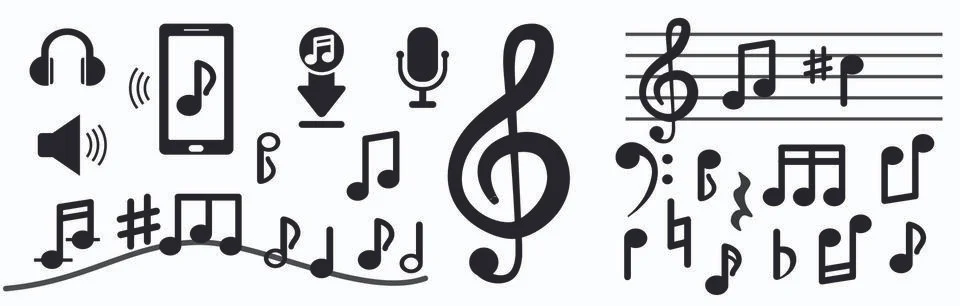 Musical notes isolated on white background. Signs of musical Stock Illustration