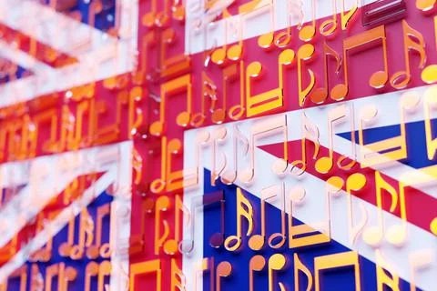 Musical notes lined up in even rows against the backdrop of the National Flag Stock Illustration
