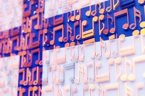 Musical notes lined up in even rows against the backdrop of the National Flag Stock Illustration