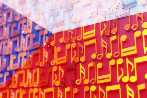 Musical notes lined up in even rows against the backdrop of the National Flag Stock Illustration