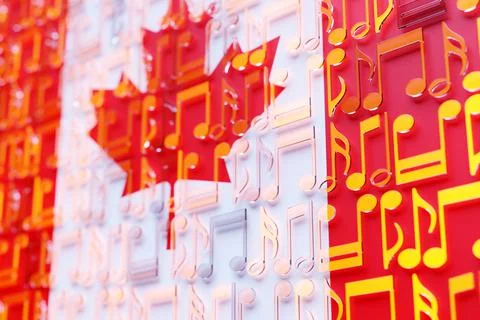 Musical notes lined up in even rows against the backdrop of the National Flag Stock Illustration