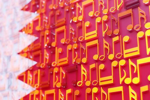 Musical notes lined up in even rows against the backdrop of the National Flag Stock Illustration